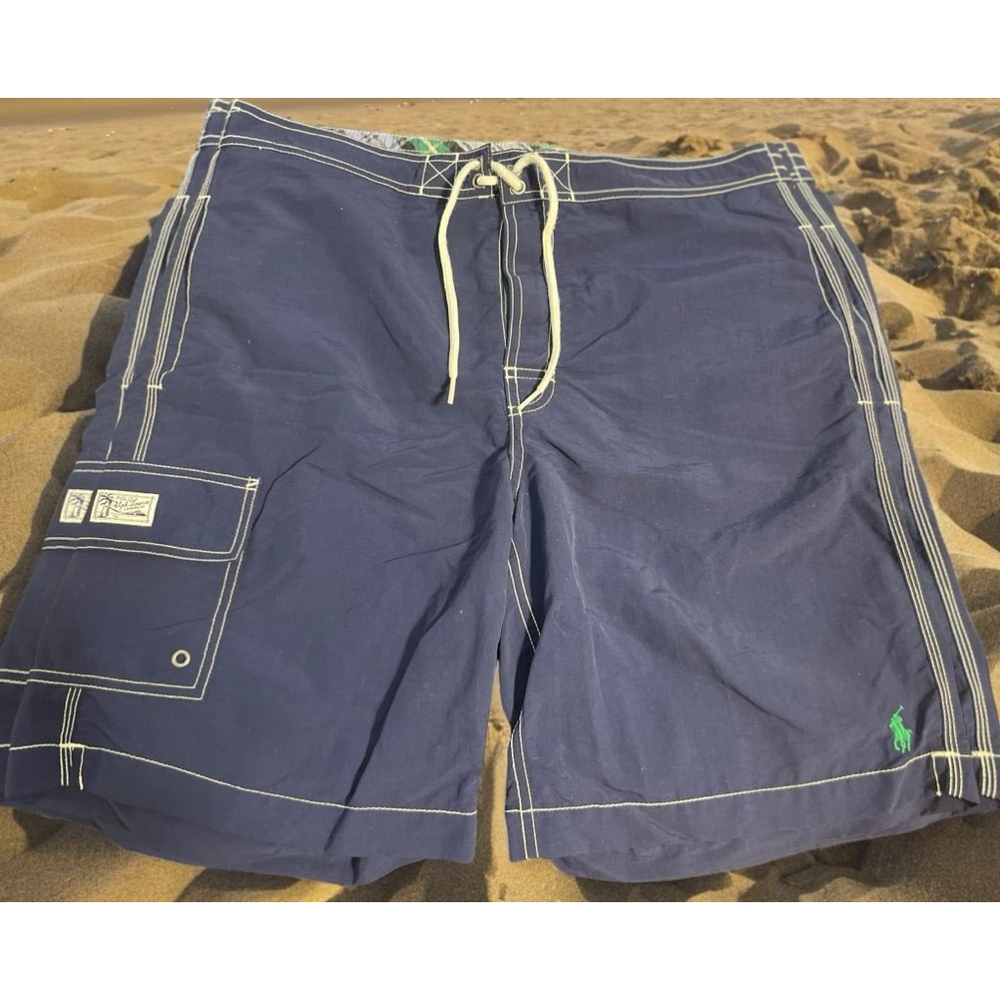 Men's Polo Ralph Lauren Navy Blue & white board Beach Pool Swim Trunks Size S